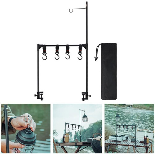 Concave And Convex Folding Camping Table With Hanging Pots, Tableware, Aluminum Alloy Lamp Rack, Single-Layer Storage 1