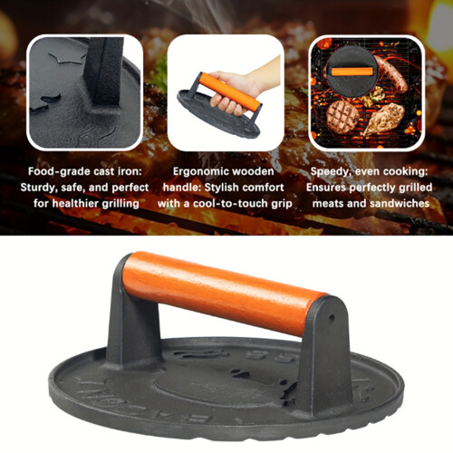 Cast Iron Burger Press with Ergonomic Wood Handle Patty Maker 2