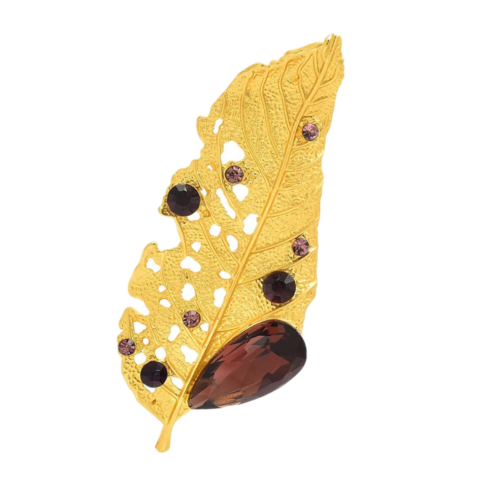 Purple Artistic Gold Leaf Brooch With Crystal Wedding Party