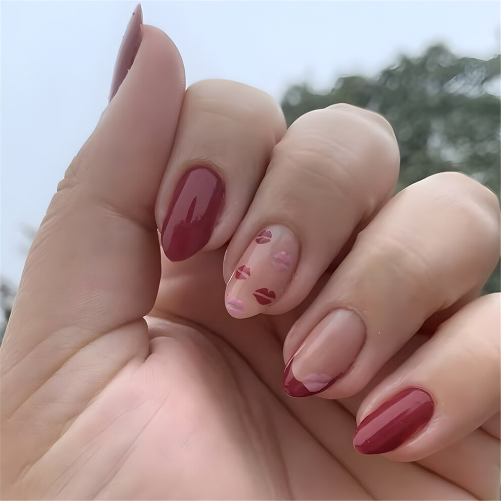 24x Valentines Day False Nail Medium Almond Press On Nail Lip