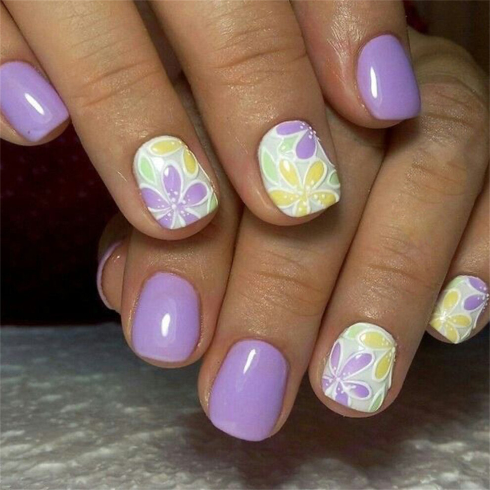 24Pcs Square Press on Nail Glossy Design French Fake Nail