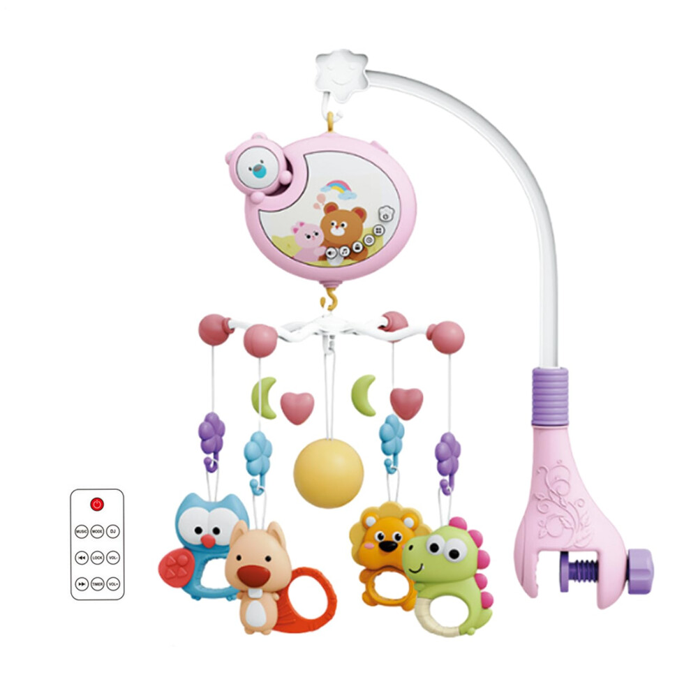 Baby Crib Mobile - Musical Mobile With Rotating Lights, Soothing Rattle, Remote Control Projector, Bear Design Pink