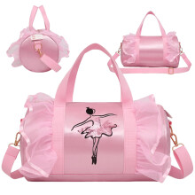 Ballet Bag for Girls 12x7x7 Inch with Dancer Pattern, Adjustable Strap, Zipper Closure, Name Label, Large Capacity