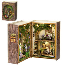 3D Wooden Book Nook Kit DIY Miniature House Book Nook Model LED Bookshelf Decor