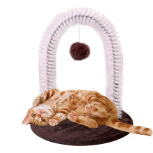 Cat Arch Self Groomer with Scratching Pad, Dark Coffee Color, Non-Slip Massage Toy for Cats, Hair Remover Brush and Scratcher