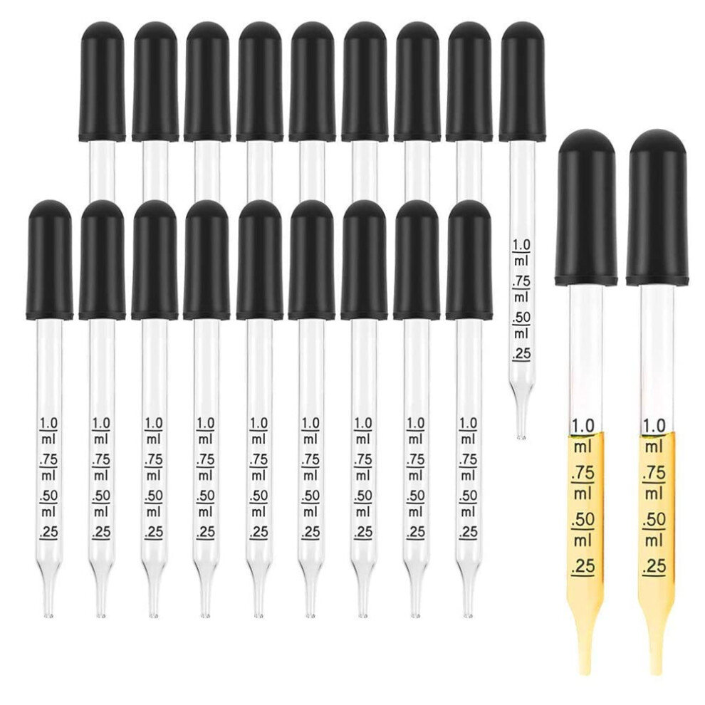 1Ml Glass Liquid Droppers 20Pcs with Black Suction Bulb for Makeup Art Liquid Straight Tip Pipettes-image-OPC-PKDSJ6W-NEW
