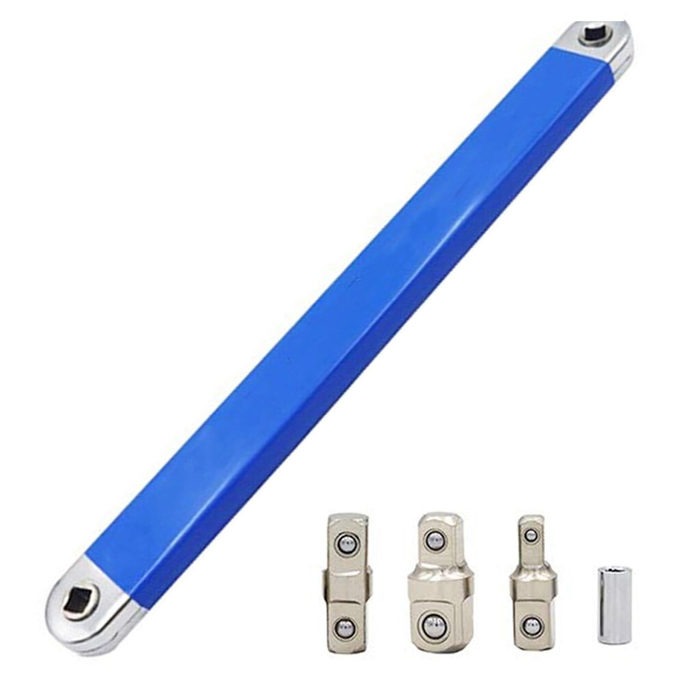 Offset Extension Wrench 15.4" Stainless Steel Multi-Purpose Tension Wrench With 4 Square Drive Adapters For Tight Spaces 9016109749956