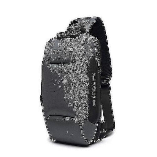 Multi-function Lock Design Bag Men's Shoulder Bag Anti-theft Usb Charging Strap Messenger Bag(gray)