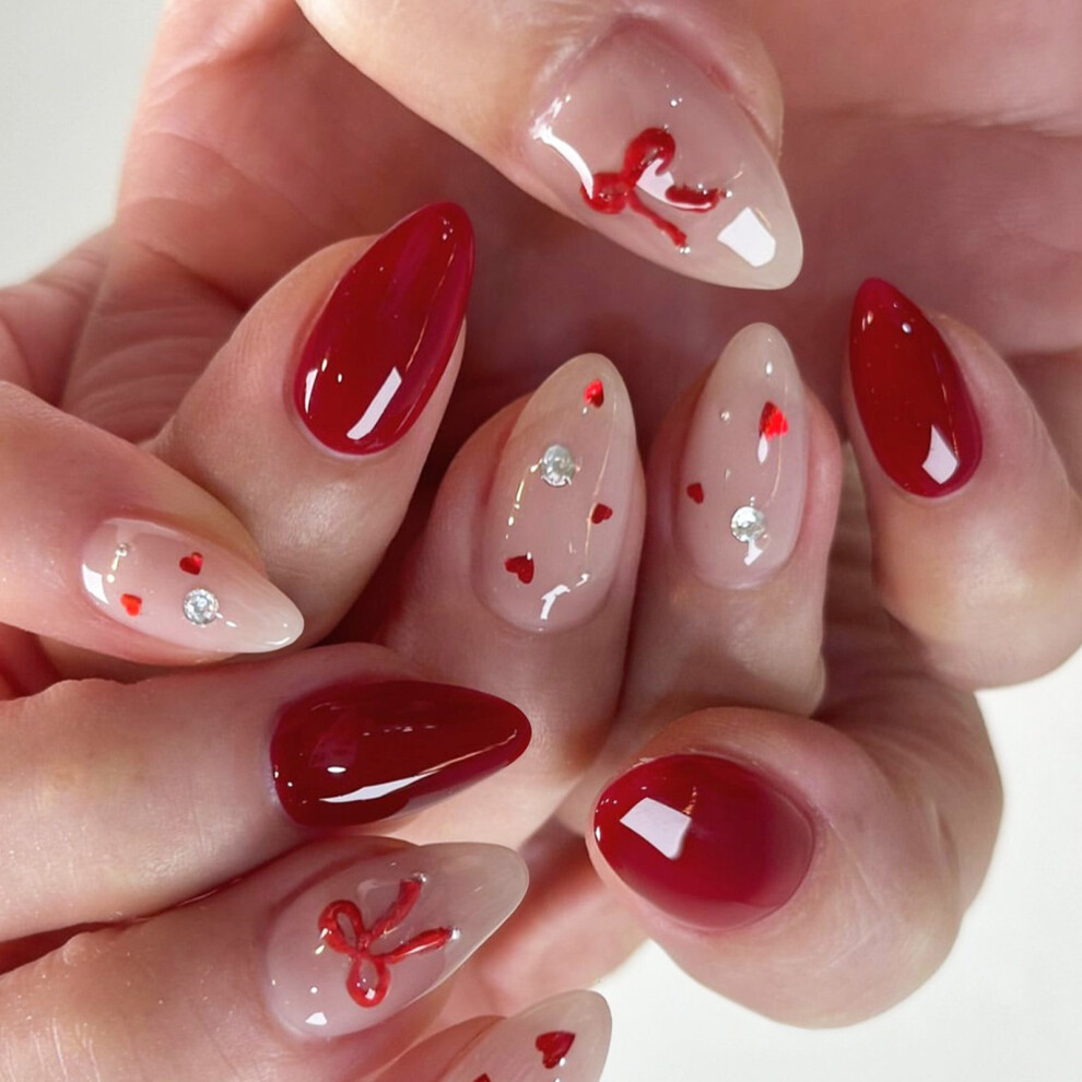 24x Press On Nail with Rhinestones Valentines Day False Nail