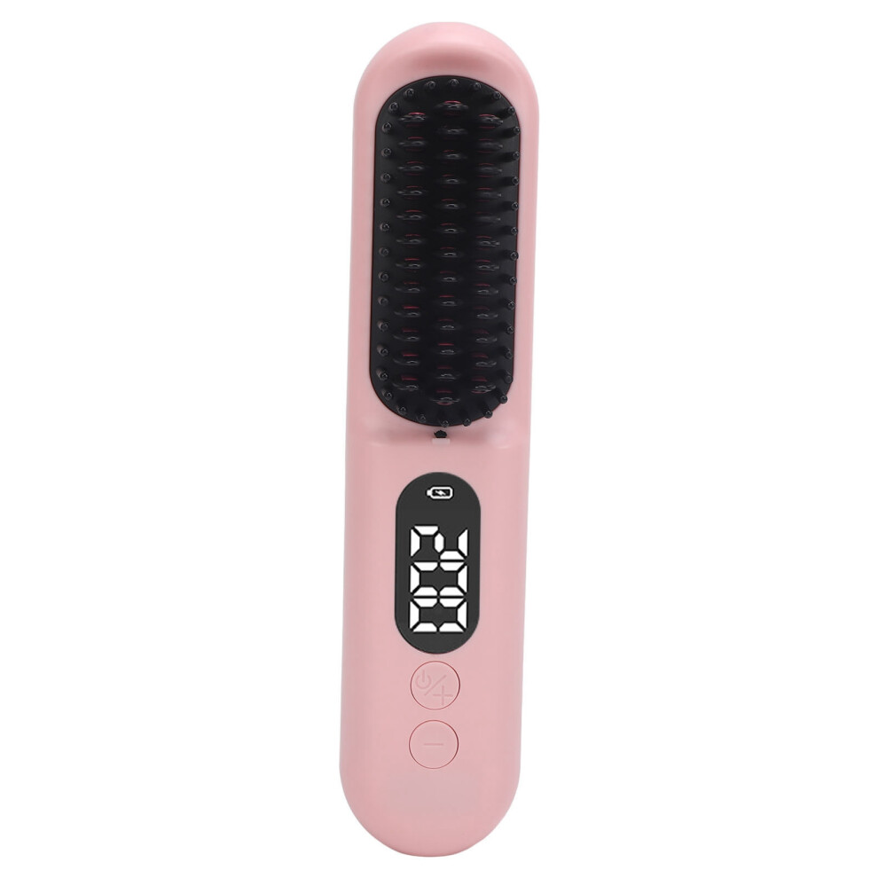 Pink Rechargeable Heated Hair Straightening Brush 30S Fast Heating 3000Mah