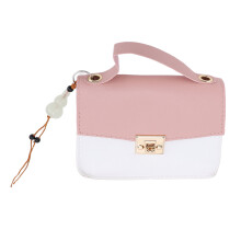 Pink Color Blocking Women Shoulder Bag PU Handbag with Top Handle, Scratch-Resistant & Spacious