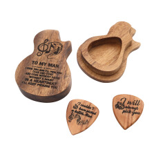 1Set Wooden Guitar Pick Case with 2 Picks Brown Guitar Pick Holder Set