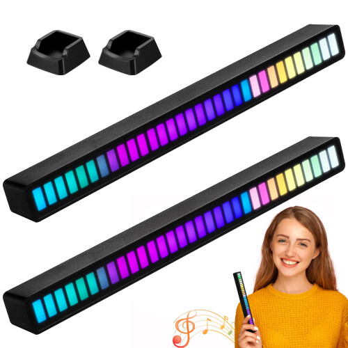 2 Pcs RGB Rhythm Light Bars Rechargeable Voice-Activated LED