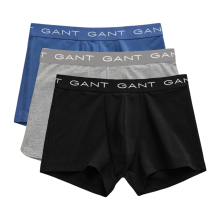 (Black-Blue-Grey, L) Gant Mens Trunks 3 Pack Mixed Gant Repeat Logo Stretch Underwear Cotton Trunks