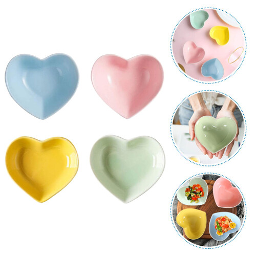 4pcs Ceramic Seasoning Plates Heart Shaped Condiment Bowls 2