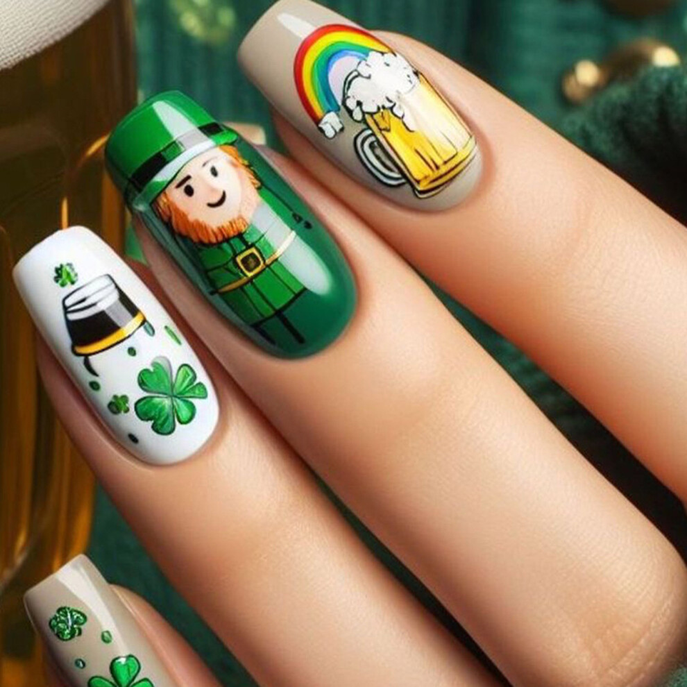 Green 24X Shamrocks False Nail Saint Patricks Day Press On Nail