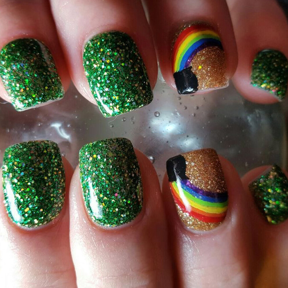 24Pcs French Fake Nail Rainbow Designs False Nail,Artificial