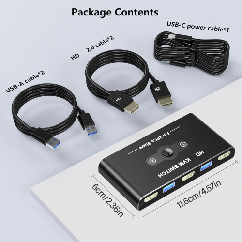 Fast Speed KVM Switcher 4K60Hz for 2 Computers 1 Display with 2