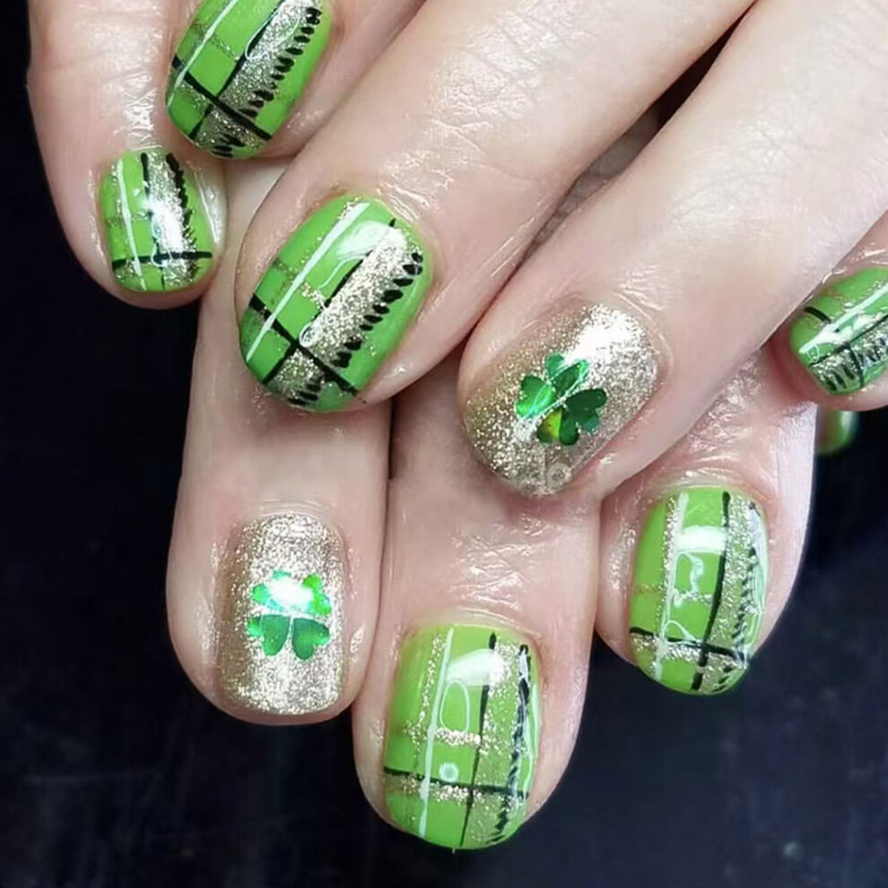 24 Pcs Shamrocks Press On Nail Saint Patricks Day False Nail
