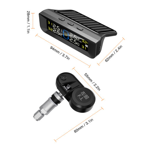 Schwarz Solar TPMS 4-Sensor LCD 400mAh 0-116psi IP68 1