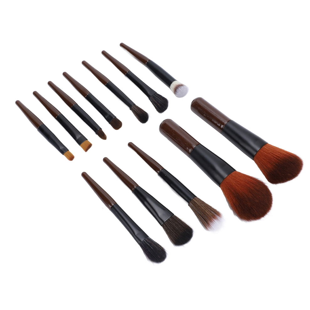 Black/Brown Mini Travel Makeup Brush Set 12Pcs Synthetic Fiber