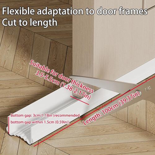 100cm Cutable Draught Excluder for Doors, PVC Double-Sided Draft Stopper, Noise Blocker, Grey, Fits 3.5-5cm Width 2