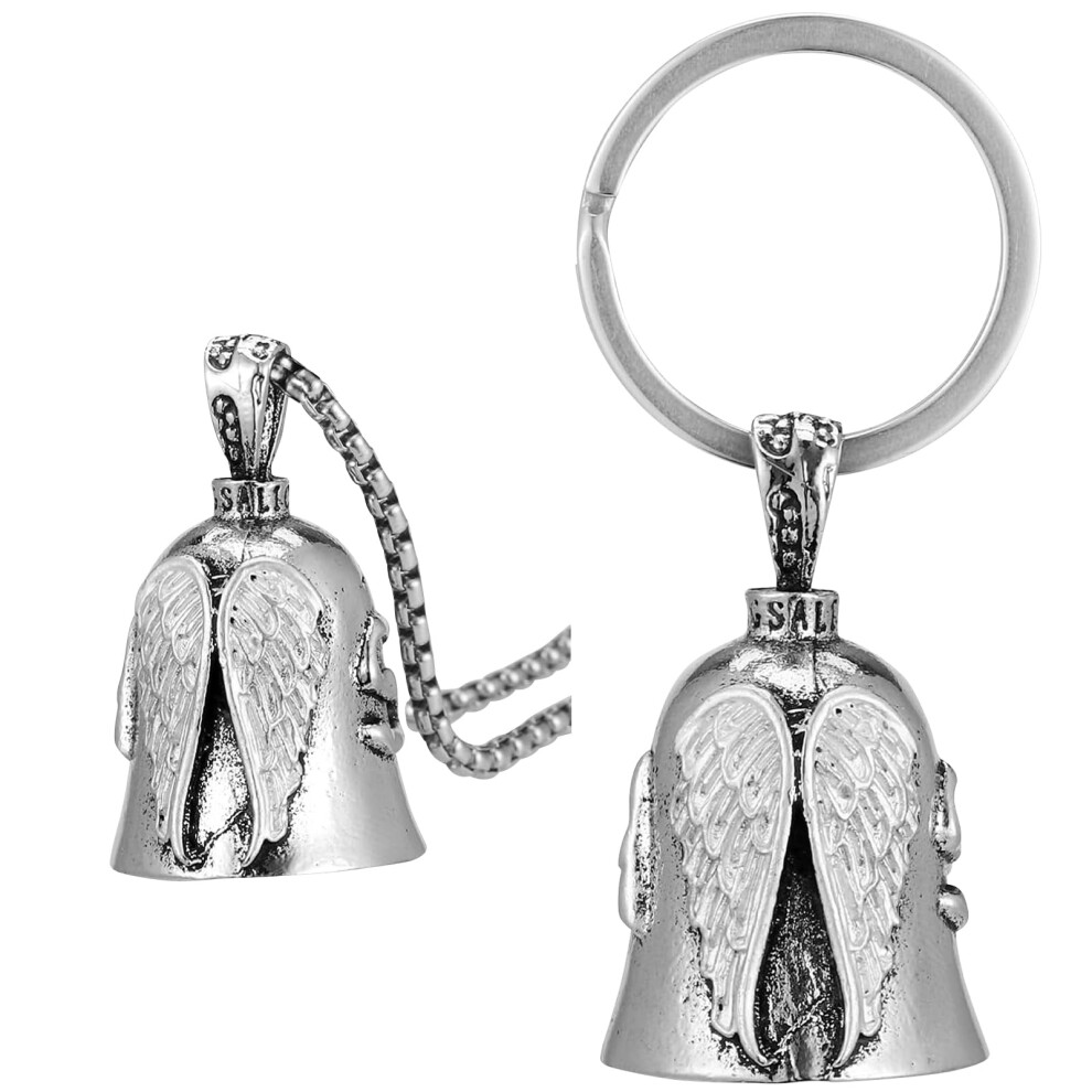 2 Pcs Motorcycle Guardian Bell Set, Metal Angel Riding Bells With Chain, Portable Alloy Biker Accessories For Men 6447073568541