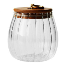 Glass Pumpkin Canister with Wood Lid for Dry Food Preservation