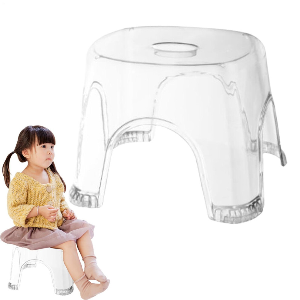 Clear Bathroom Stool 22â Height | Waterproof Non-Slip Transparent Shower Corner Bench | Crystal White Small Space Seating