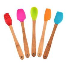 5-Piece Mini Silicone Spatula Set with Bamboo Handles