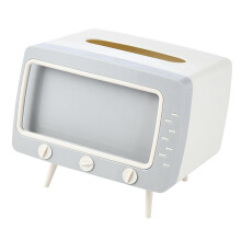 Niedlicher Retro-TV-Taschentuchbox-Halter mit Handyhalterung, Weiß, Plastik