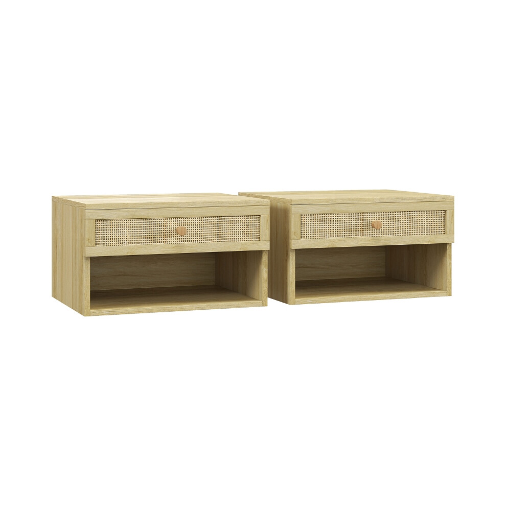 Rattan Panel Bedside Tables Set of 2 - Wood-Effect Floating Nightstands with Durable Construction 45cm x 35cm Natural Finish-image-OPC-PKDTMP5-NEW