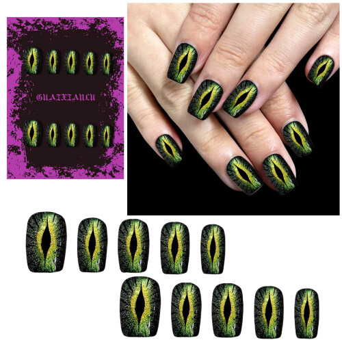30Pcs Short Press On Nail Square Shape False Nail with Devil Eye 1