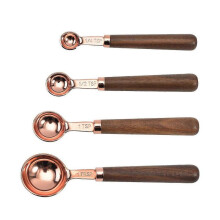 4-Piece Wooden-Handle Measuring Spoons, Stainless Steel Coffee Scoop Set