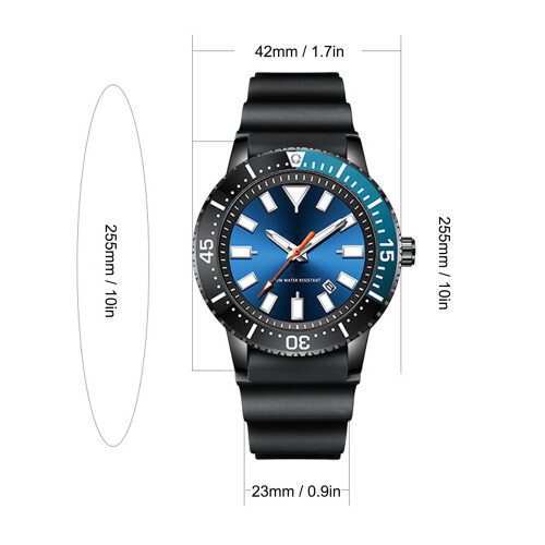 Luminescent Automatic Rotating Bezel Watch for Men, Silver-Blue, 42mm 1