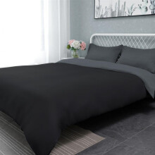 (King (£7.95)) Reversible Plain Duvet Cover Bedding Set With Pillowcase (Grey - Black)