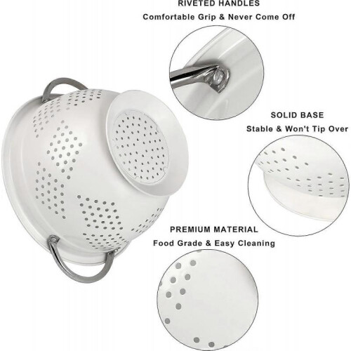3-Piece Metal Colander Set - 1.5/3/5QT Riveted Handle Strainers 1
