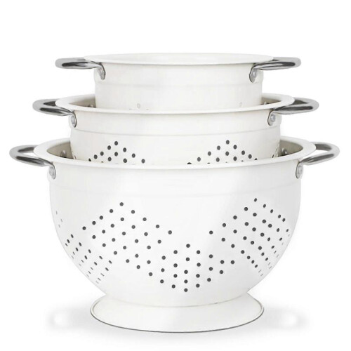 3-Piece Metal Colander Set - 1.5/3/5QT Riveted Handle Strainers