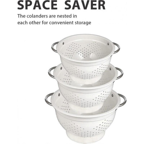 3-Piece Metal Colander Set - 1.5/3/5QT Riveted Handle Strainers 2