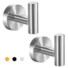 Stainless Steel Wall Hooks 2-Pack - Brushed Nickel Bathroom/Kitchen