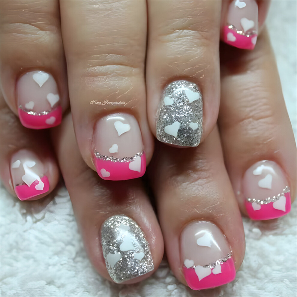 24Pcs Square Press on Nail Valentine Fake Nail Glues on Nail