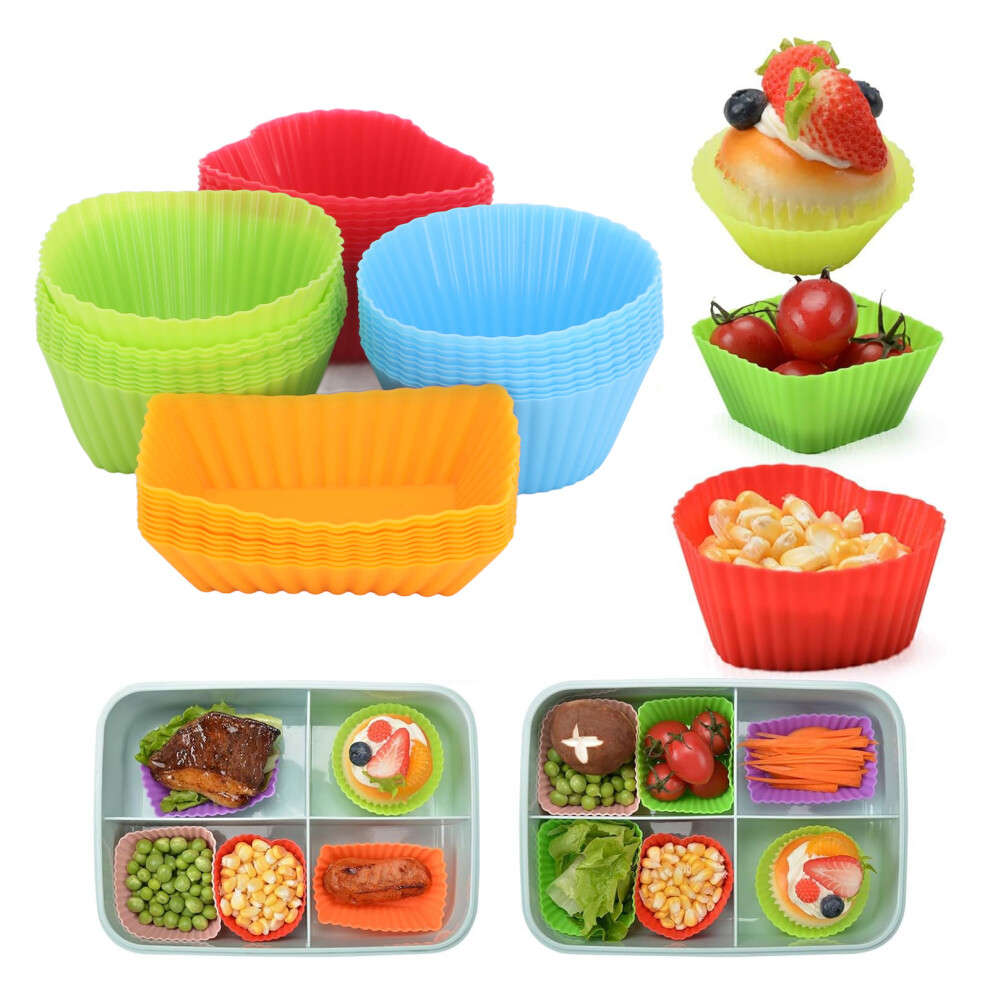 40 Pack Silicone Bento Muffin Liners Non-Stick Reusable Cupcake Cups