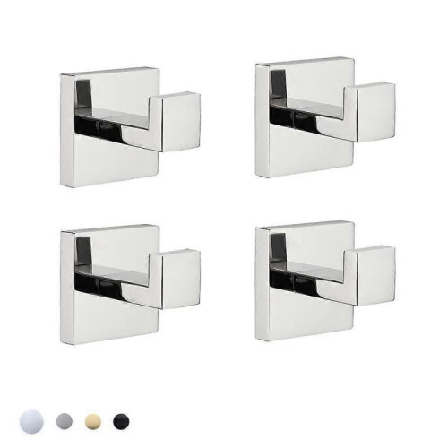 Stainless Steel Hooks 4-Pack - Polished Chrome Bathroom Mount
