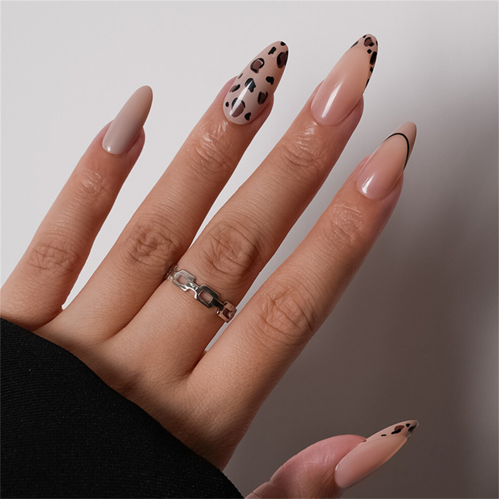 24pcs Medium Press On Nail French Tip Almond Shape False Nail
