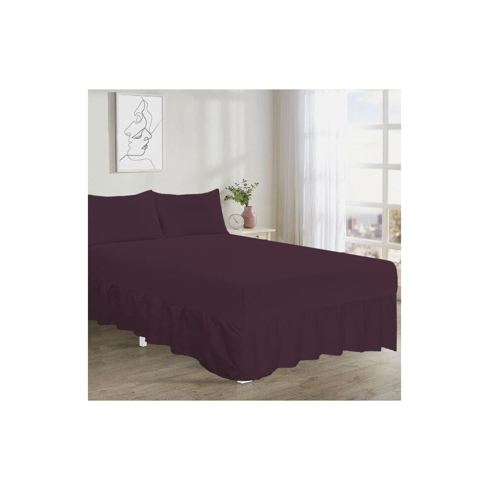 (Plum, Super King) Plain Dyed Extra Deep Bed Base Valance Sheets Frilled Single Double King Size Available in Various Colors-image-OPC-PKDV22H-NEW