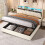 (Beige, LED Headboard with Charging Station) King Upholstered Bed Frame with Hydraulic Storage 1