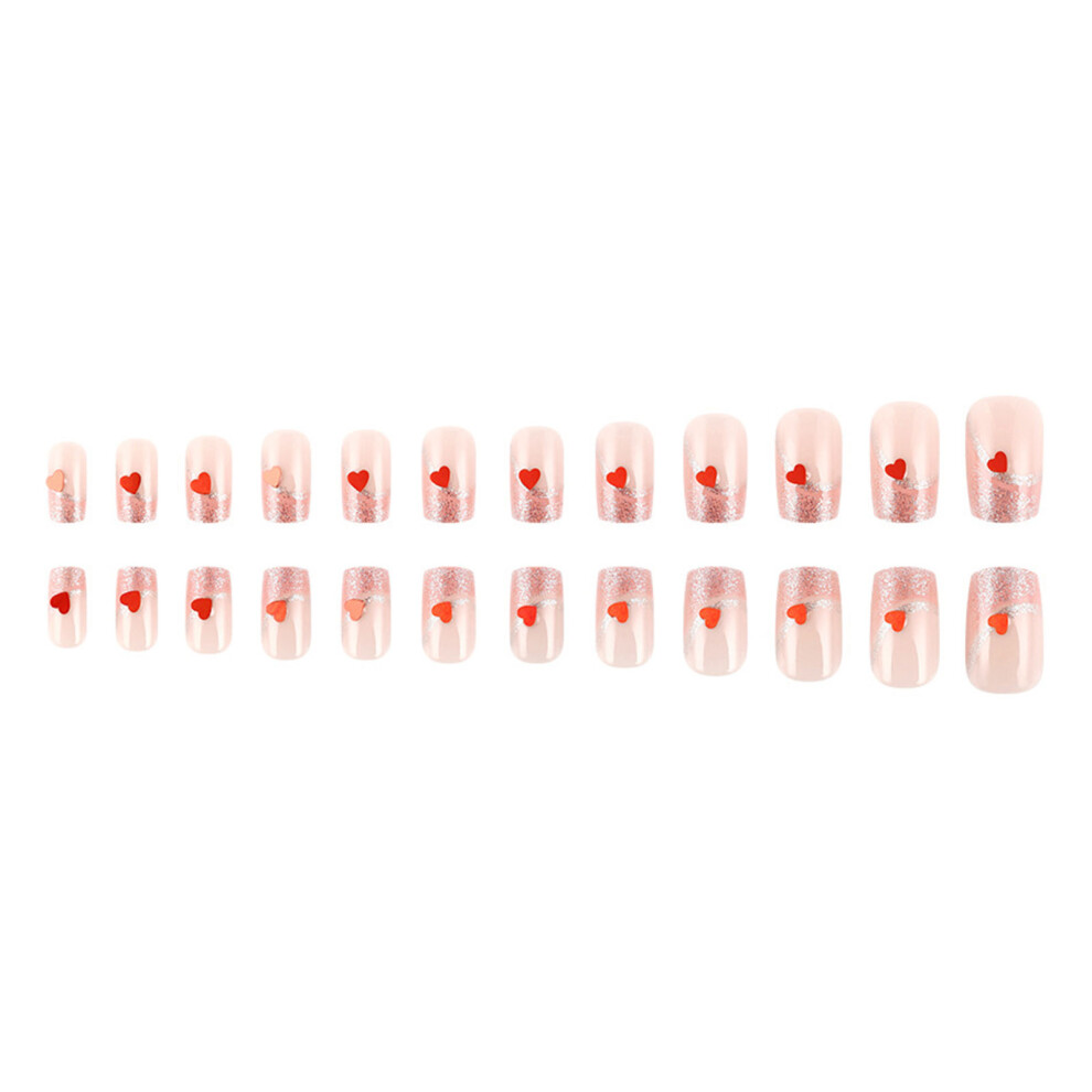 Valentine Press on Nail Square Fake Nail Glossy Design False