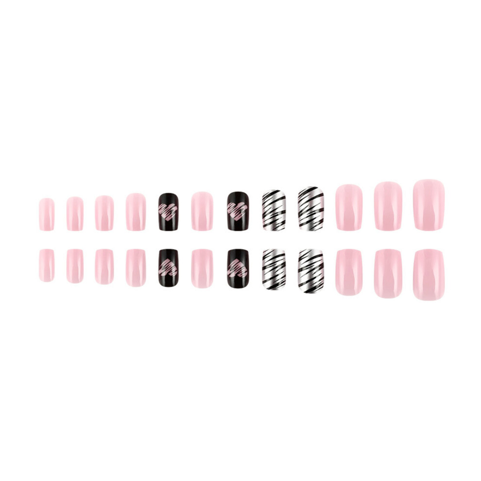 24Pcs Valentine Fake Nail Square Press on Nail False Nail Tips