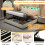 (Beige, LED Headboard with Charging Station) King Upholstered Bed Frame with Hydraulic Storage 5