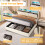 (Beige, LED Headboard with Charging Station) King Upholstered Bed Frame with Hydraulic Storage 6
